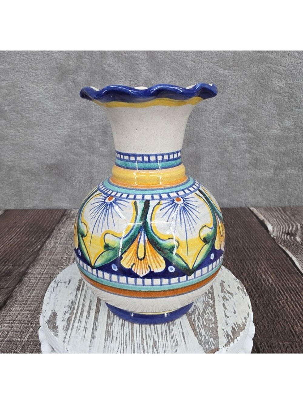 Italian Artisan Hand Painted Vase Folk Art Vintage Colorful Floral Marked Signed - Picture 6 of 10
